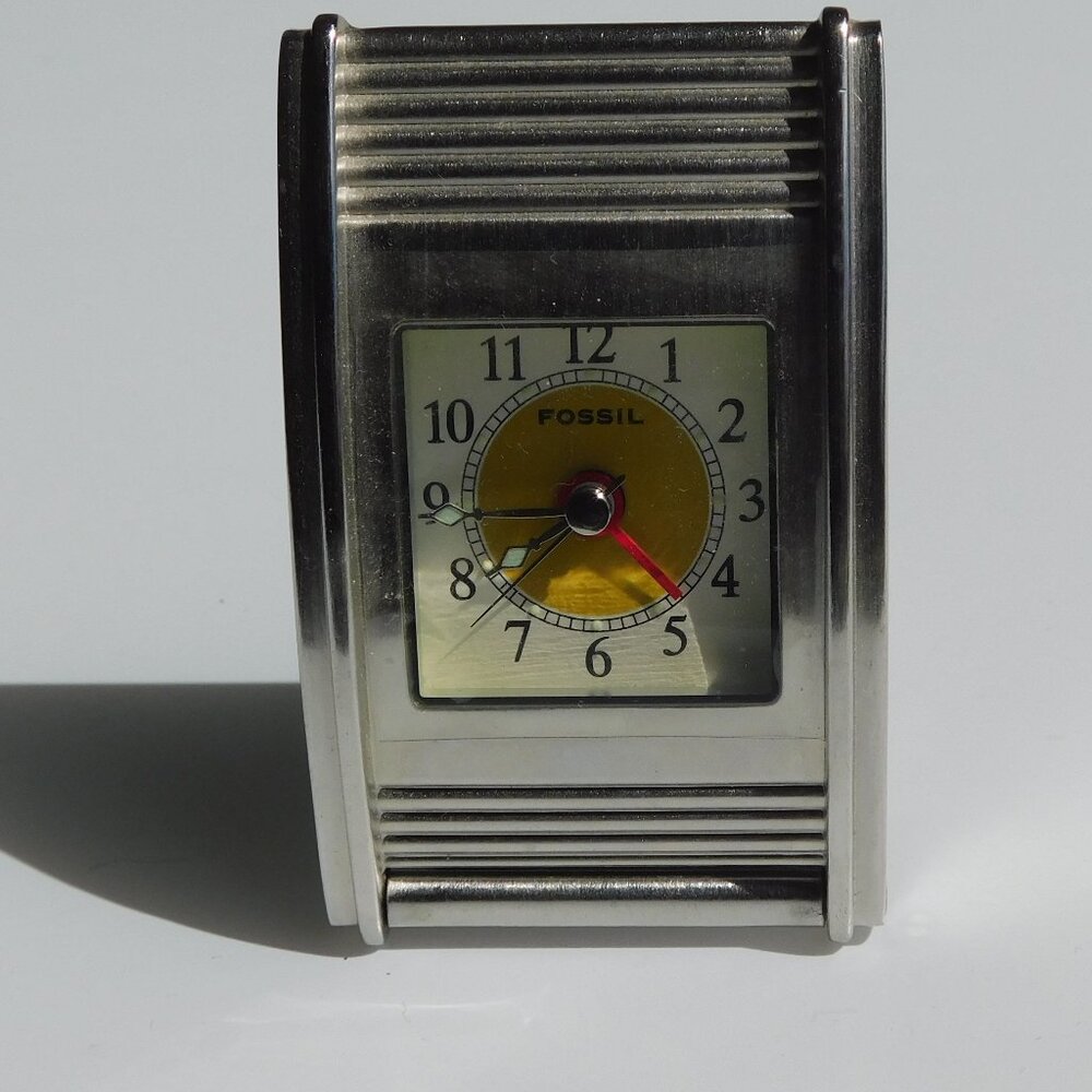 Fossil Travel Alarm Clock Stainless Steel New 2004